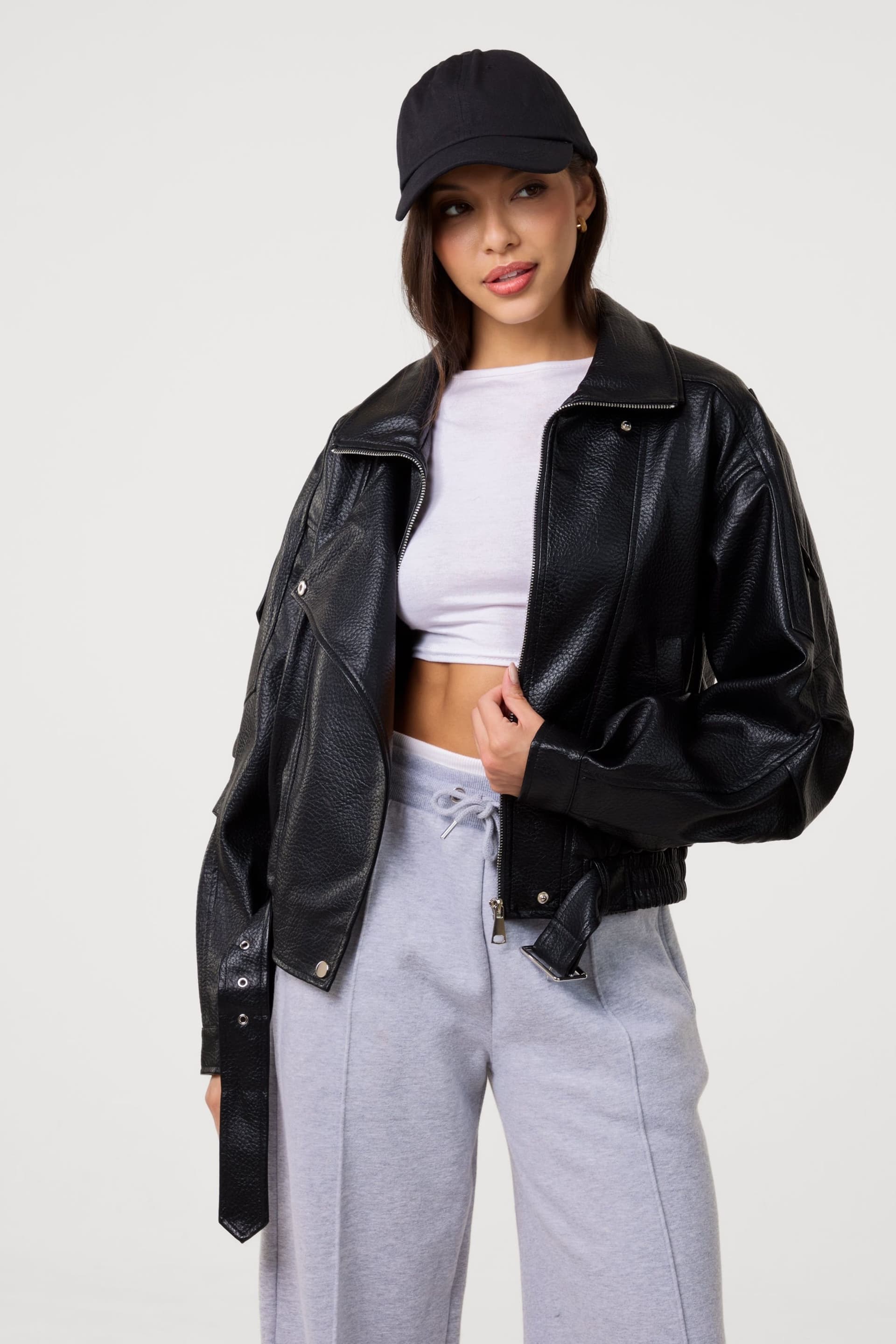 Pink Vanilla Pink Vanilla Women's Black Oversized PU Leather Jacket