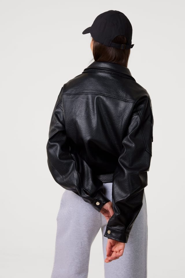 Pink Vanilla Pink Vanilla Women's Black Oversized PU Leather Jacket - 2