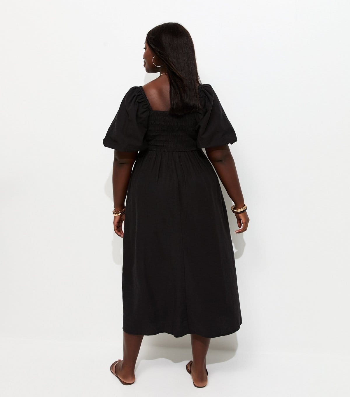 New Look Women's Plus Size Black Button Front Milkmaid Midi Dress Curves New Look - 4