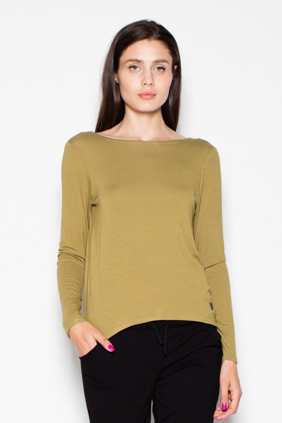 Love Lace Love Lace Women's Long Sleeve Blouse With V Back Cutout Bow in Green