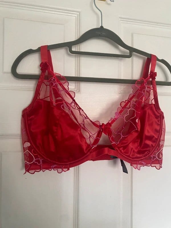 ASOS 36FF Red bra red and pink hearts satin really pretty fuller bust bra ASOS - 1