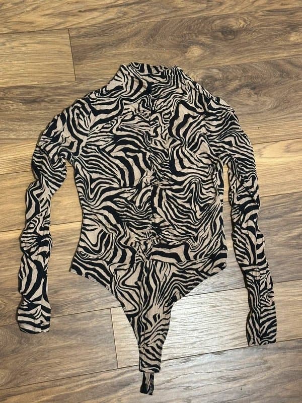 ASOS Design ASOS Design Zebra Print Bodysuit | Ruched Front | Mock Neck | Mob Wife Glam | Size 10