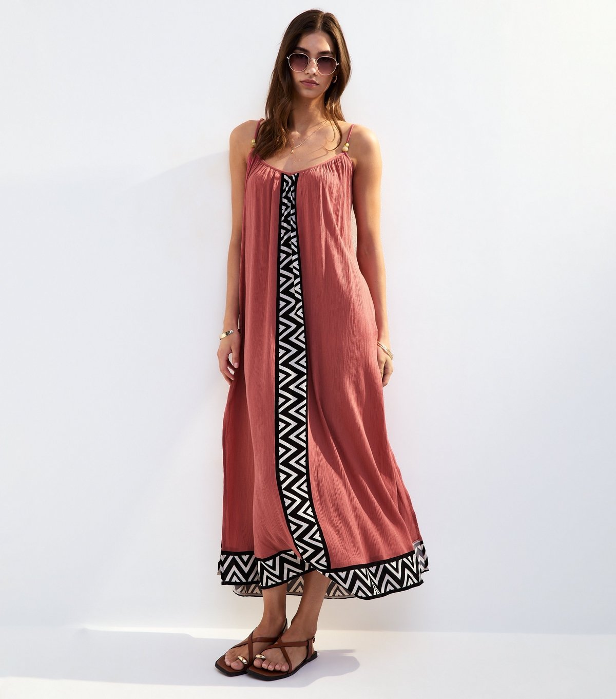 New Look Women's Rust Textured Graphic Trim Cover Up Maxi Dress New Look - 2
