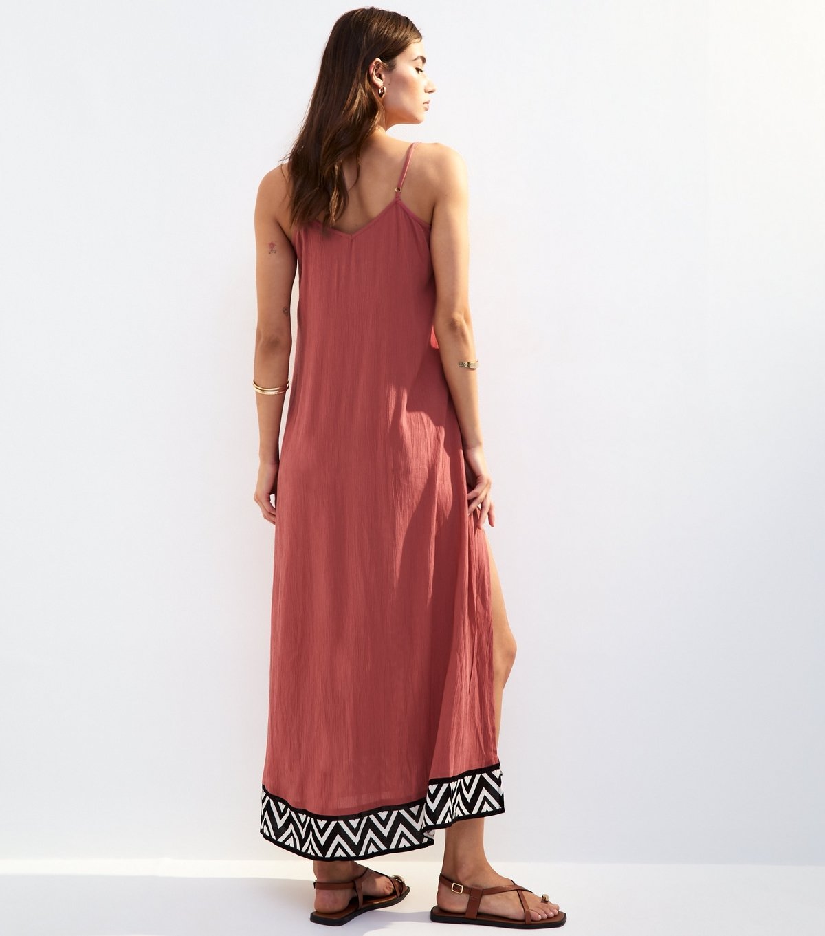 New Look Women's Rust Textured Graphic Trim Cover Up Maxi Dress New Look - 4