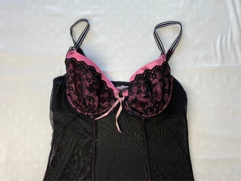 unbranded Black & Pink Sheer Babydoll Lingerie Dress – Lace Cups – Size L