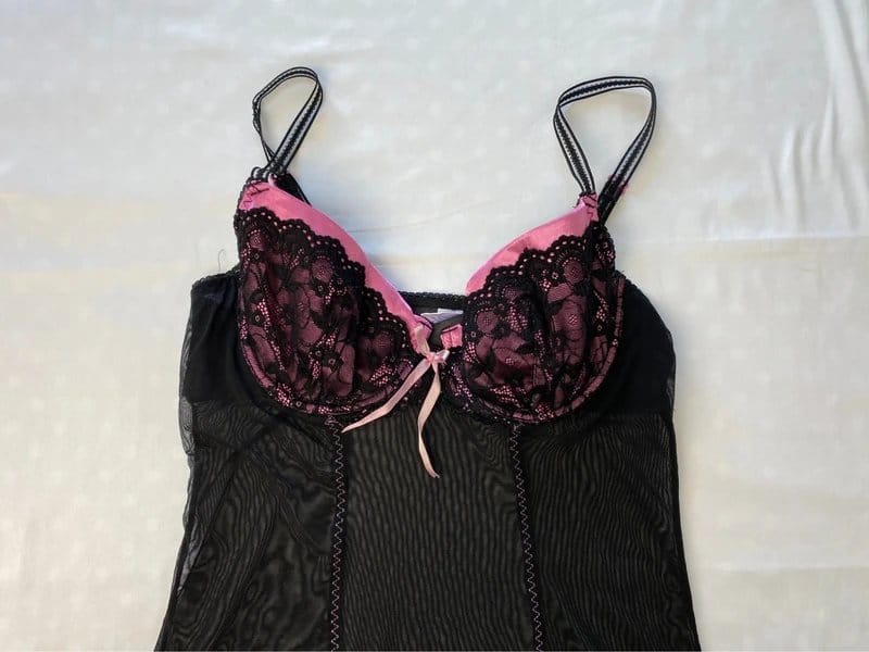 unbranded Black & Pink Sheer Babydoll Lingerie Dress – Lace Cups – Size L - 1