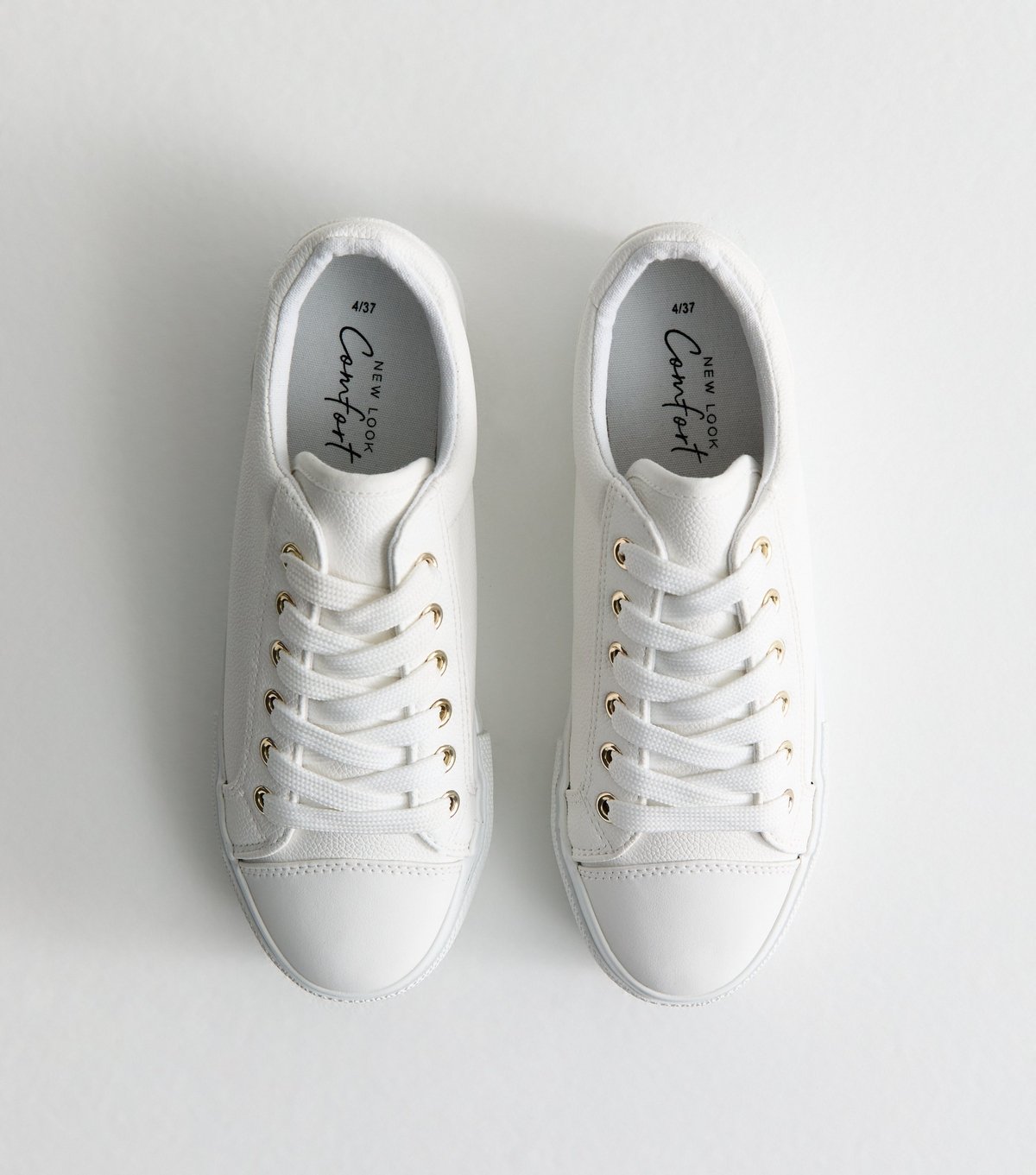 New Look Women's White Platform Sole Pebbled Faux Leather Trainers Vegan New Look - 2