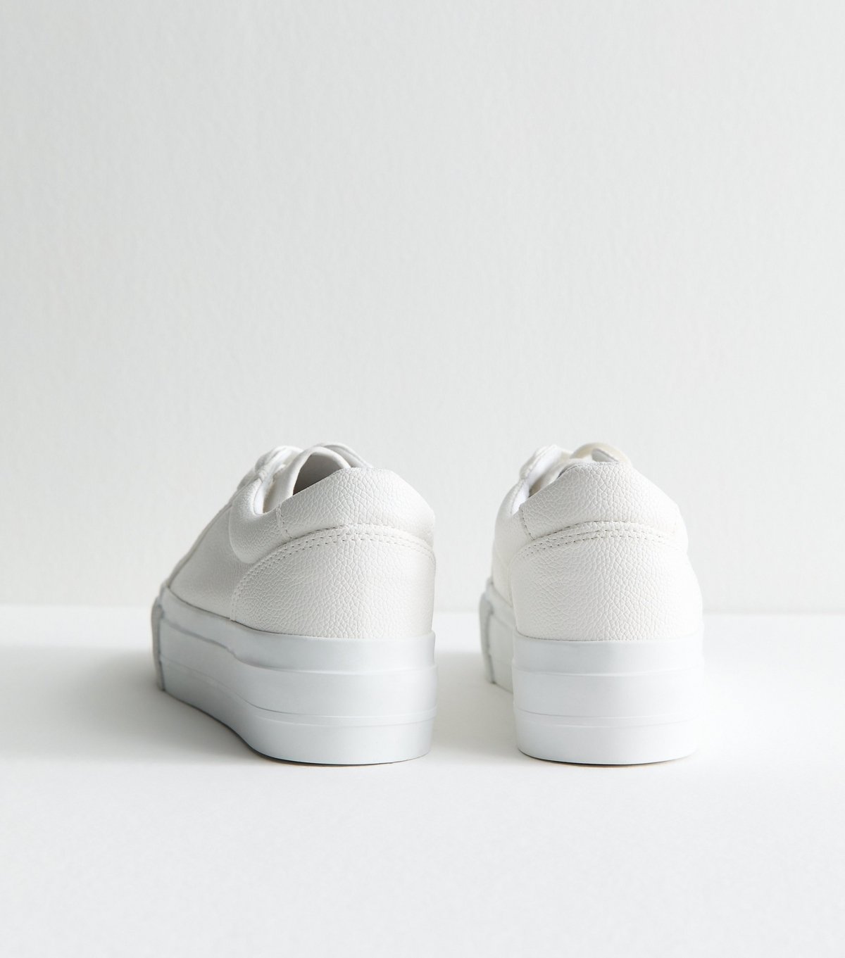 New Look Women's White Platform Sole Pebbled Faux Leather Trainers Vegan New Look - 4