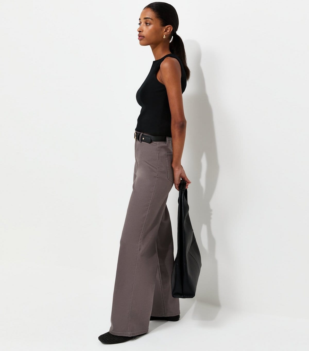 Women's Dark Grey Twill High Waist Stretch Wide Leg Jeans New Look