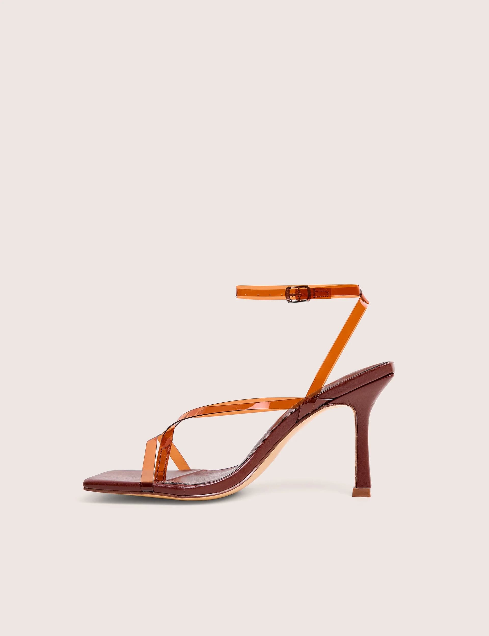 Public Desire Public Desire UK Brown Perspex Strappy Mid Heels