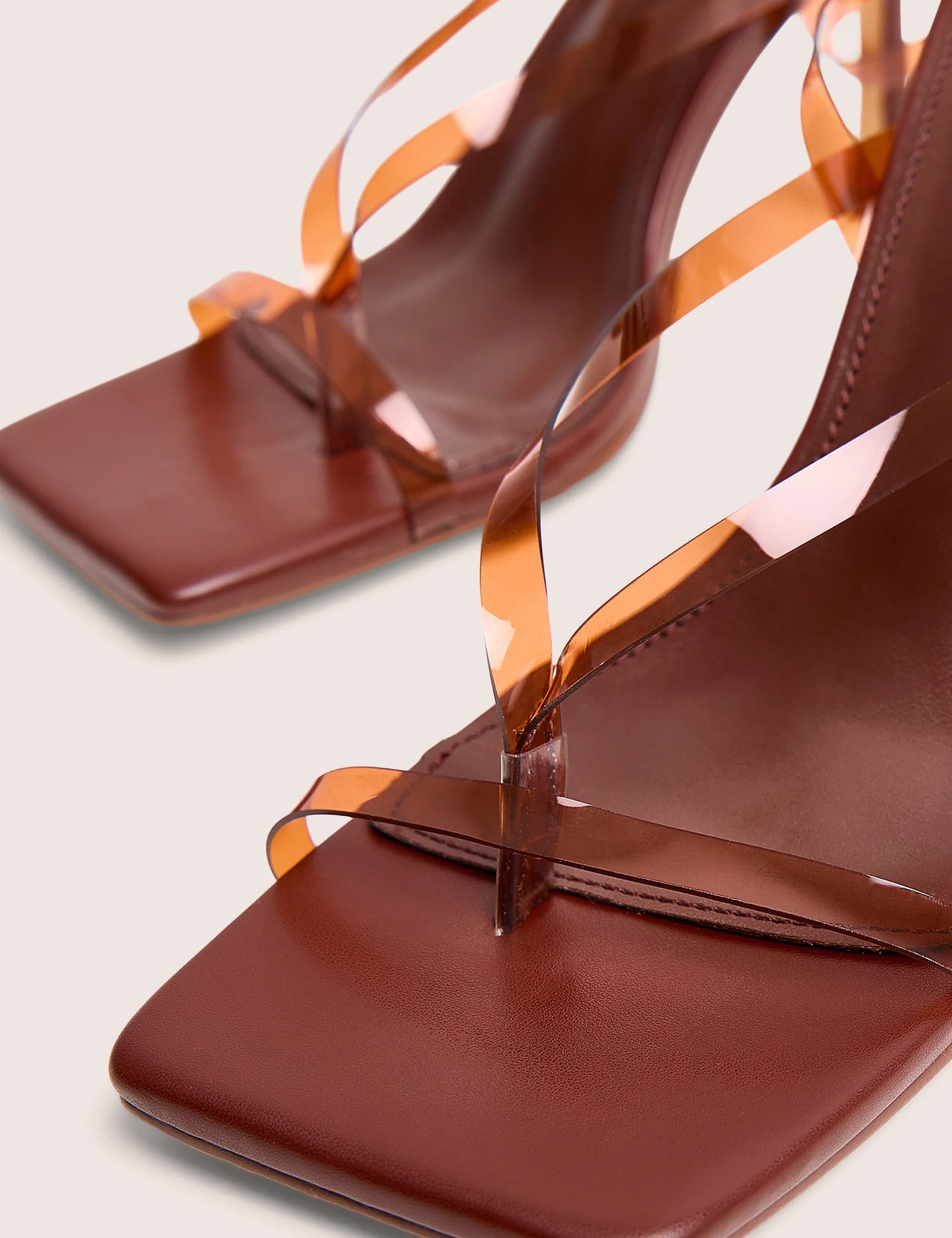 Public Desire Liberty Brown Perspex Strappy Mid Heels - 4