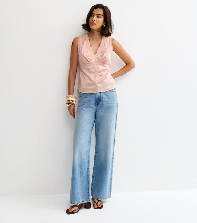 New Look Women's Light Pink Satin Lace Trim Cami Top New Look - 3