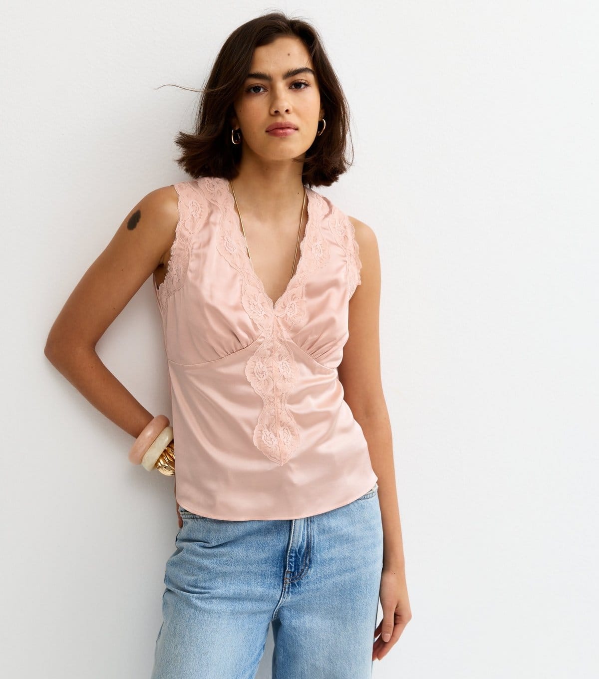 New Look Women's Light Pink Satin Lace Trim Cami Top New Look - 4