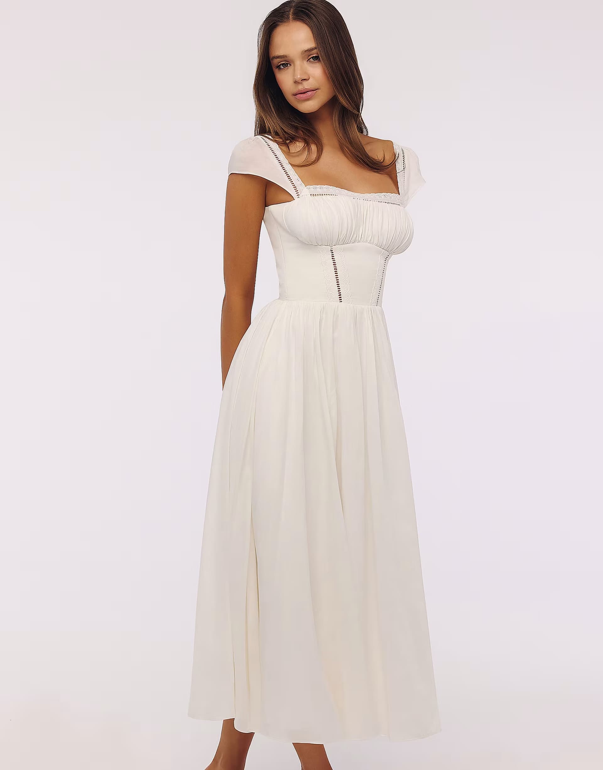 ASOS House of CB Thea white voile + broderie anglais maxi dress in white