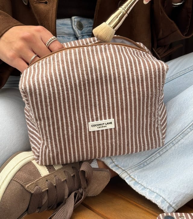 Coconut Lane Brown Stripes Towelling Makeup Bag Coconut Lane New Look - 3