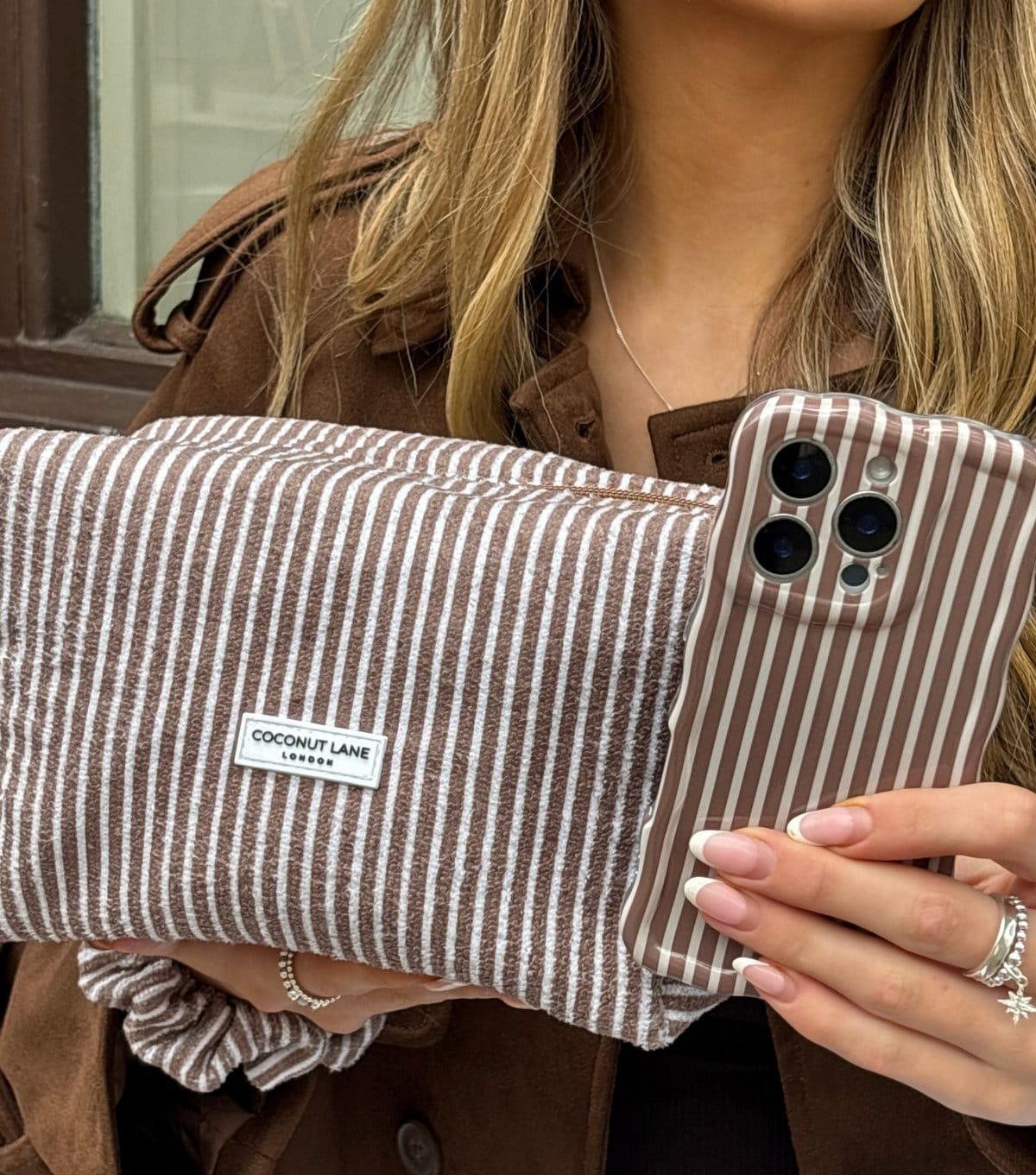 Coconut Lane Brown Stripes Towelling Makeup Bag Coconut Lane New Look - 4
