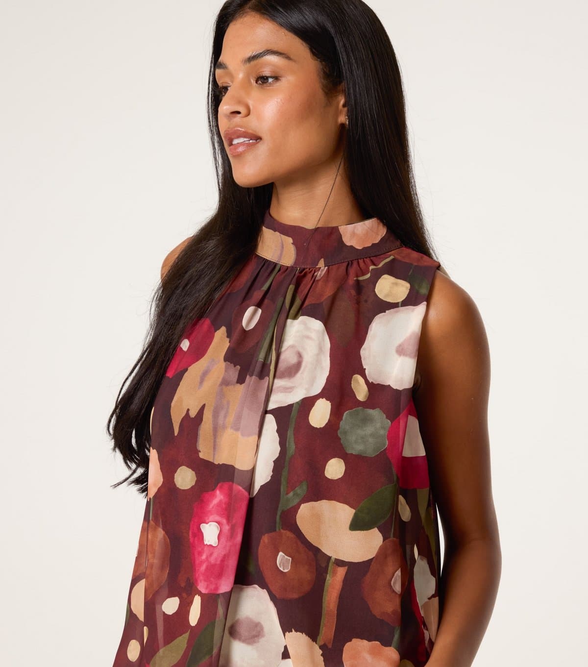 Blue Vanilla Women's Brown High Neck Puffball Hem Top Blue Vanilla New Look