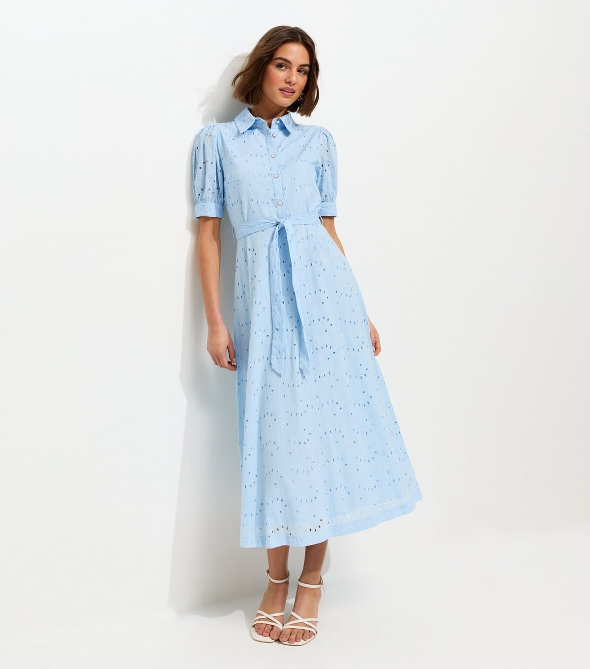 New Look Women's Bright Blue Broderie Shirt Midi Dress New Look
