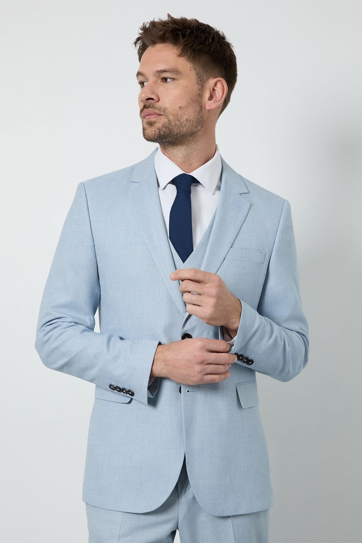 Burton Men's Light Blue Slim Fit Suit Jacket