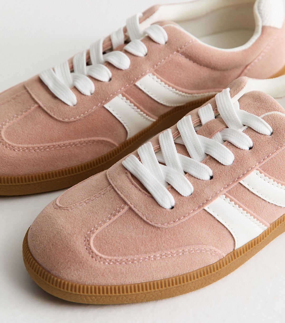 New Look Women's Light Pink Faux Suede Side Stripe Trainers Vegan New Look - 3