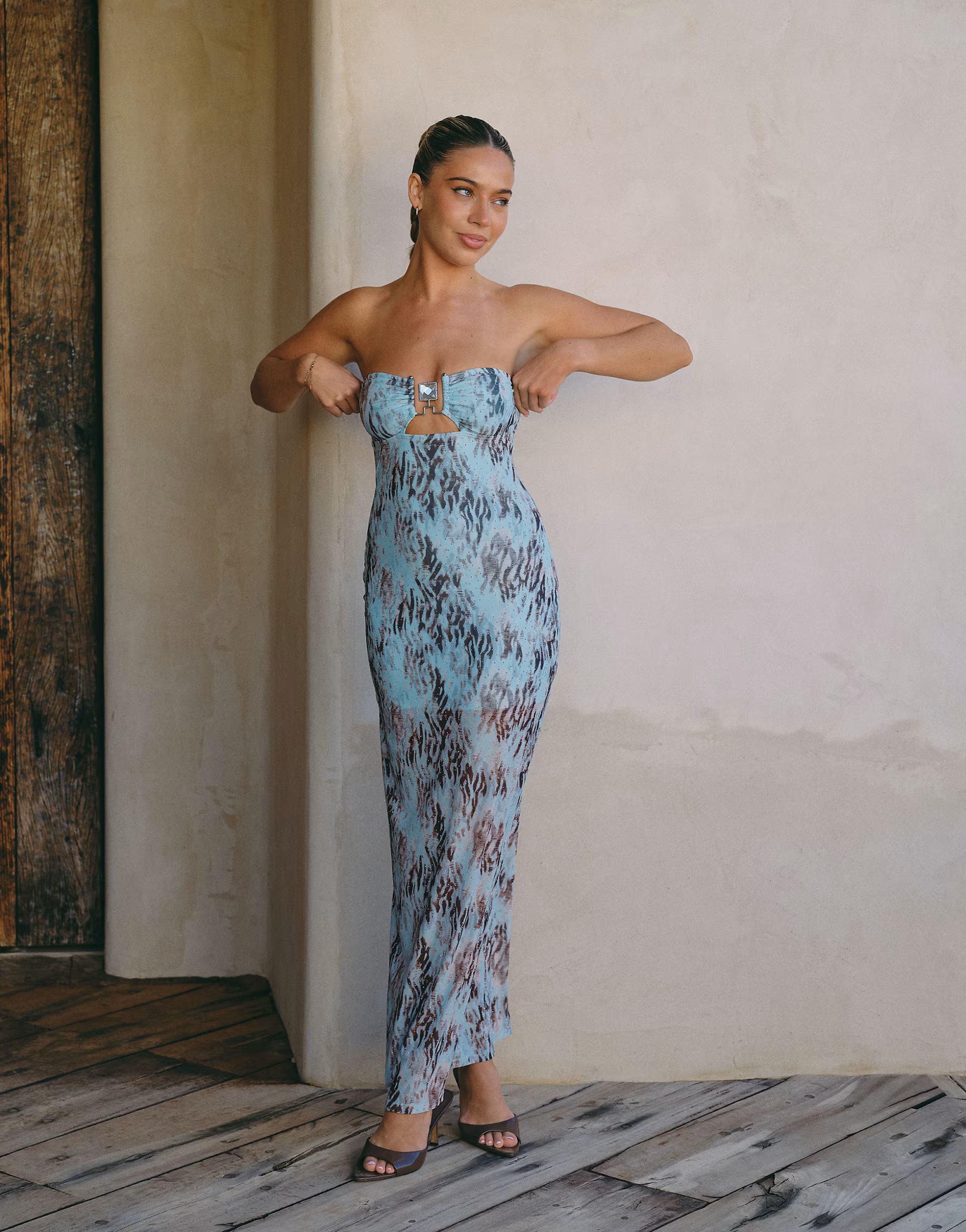 ASOS South Beach X Liv Silverman glitter mesh maxi dress in blue multi - 1