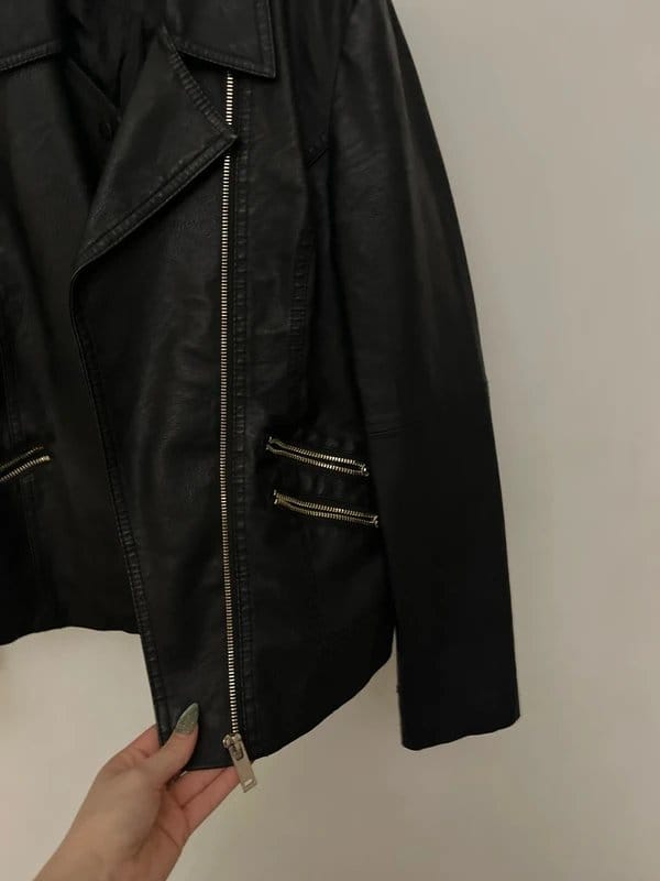 New Look new look black leather jacket gold details - 1