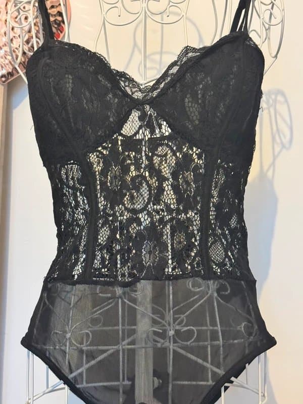 New Look New Look Black Sheer Lace Corset Bodysuit - Size UK 14