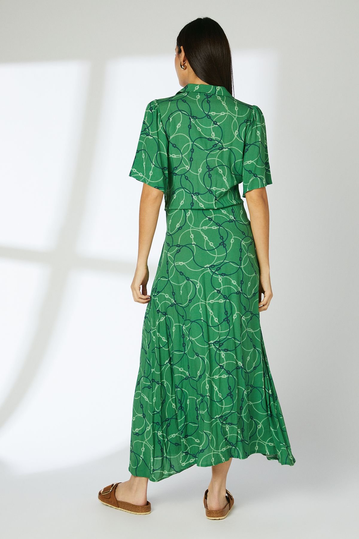 Principles Principles Women's Green Geo Rope Print Tie Front Midi Shirt Dress - 4