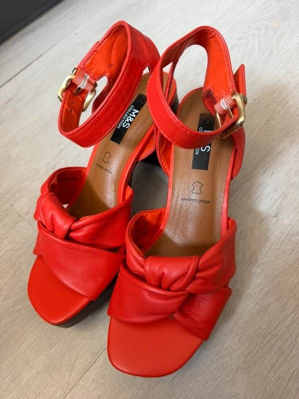 Marks & Spencer Marks and Spencer Orange leather block heel buckle up sandals. Size 4.5 - 1