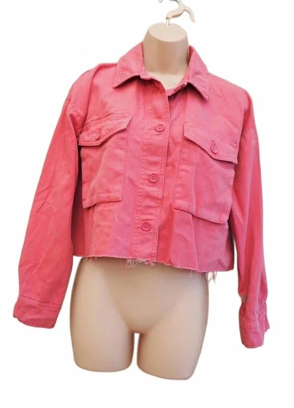 Topshop Topshop pink denim cotton utility long sleeve oversized crop shirt blouse top 6