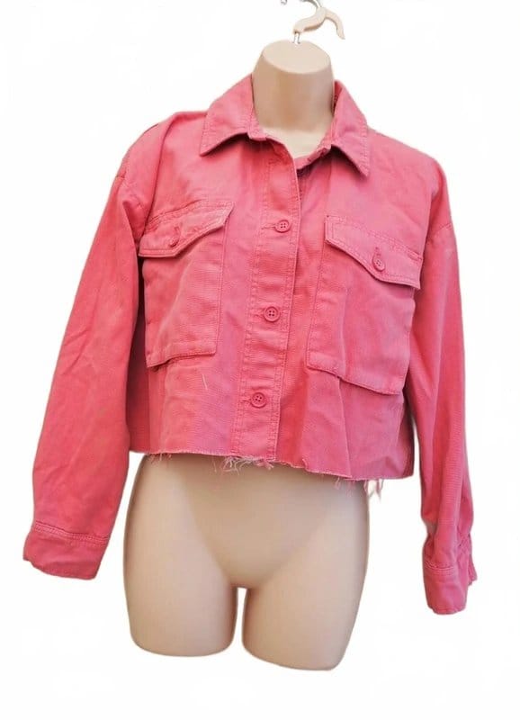 Topshop Pink Denim Oversized Crop Shirt Blouse