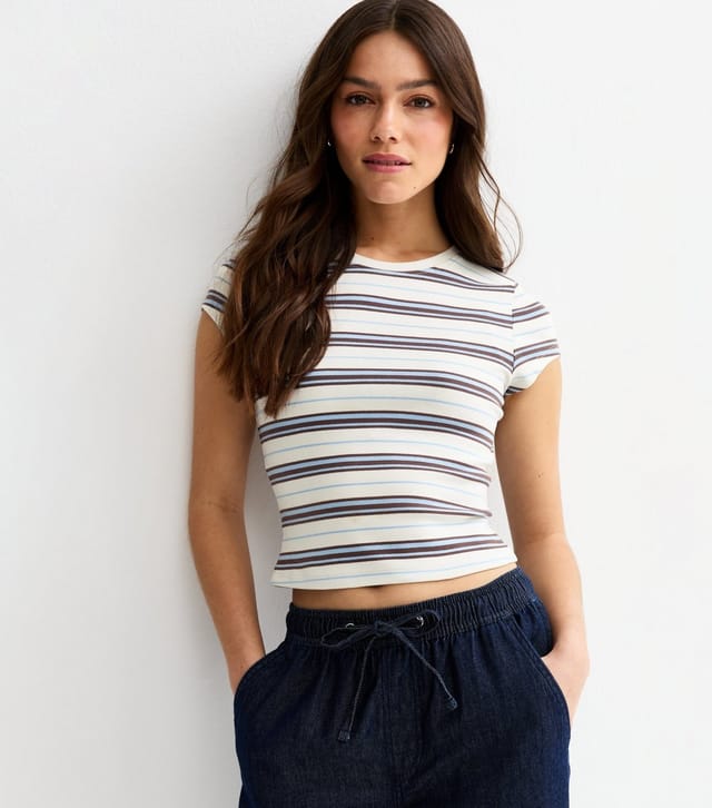 New Look Women's Petite Cream Striped Cropped Top New Look - 2