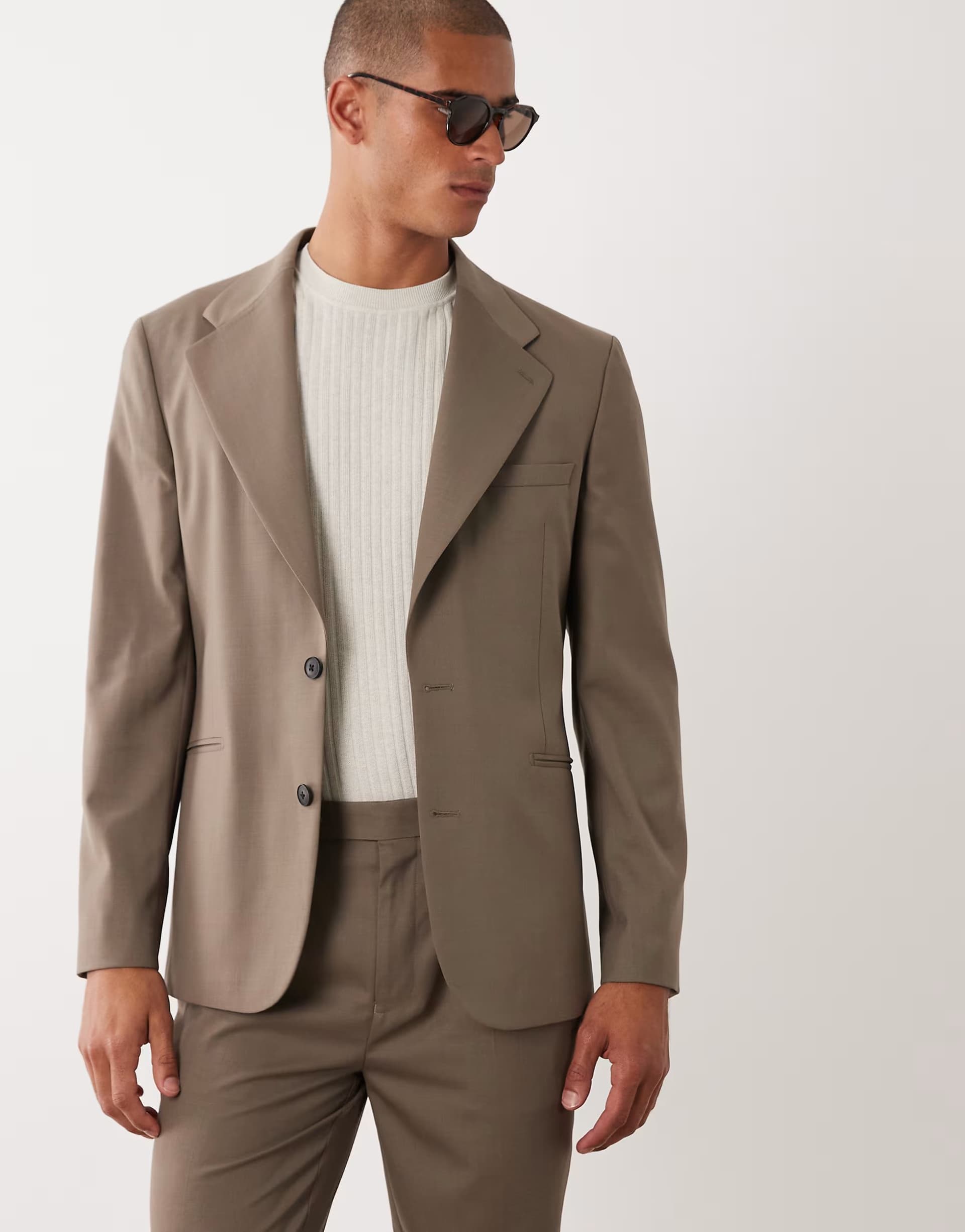 ASOS ASOS DESIGN 100% summer wool slim suit jacket in brown