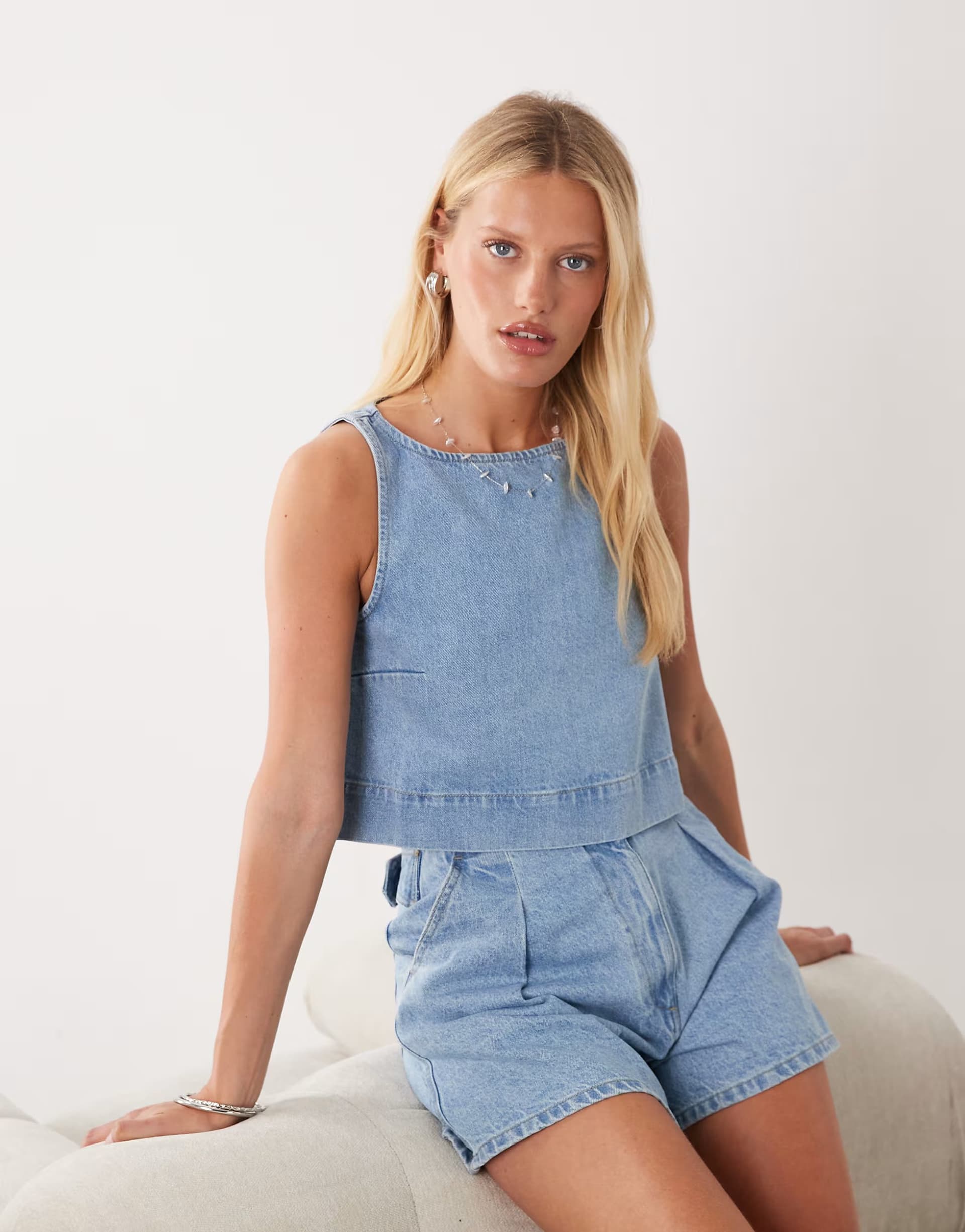 ASOS ASOS DESIGN denim swing top co-ord in light wash
