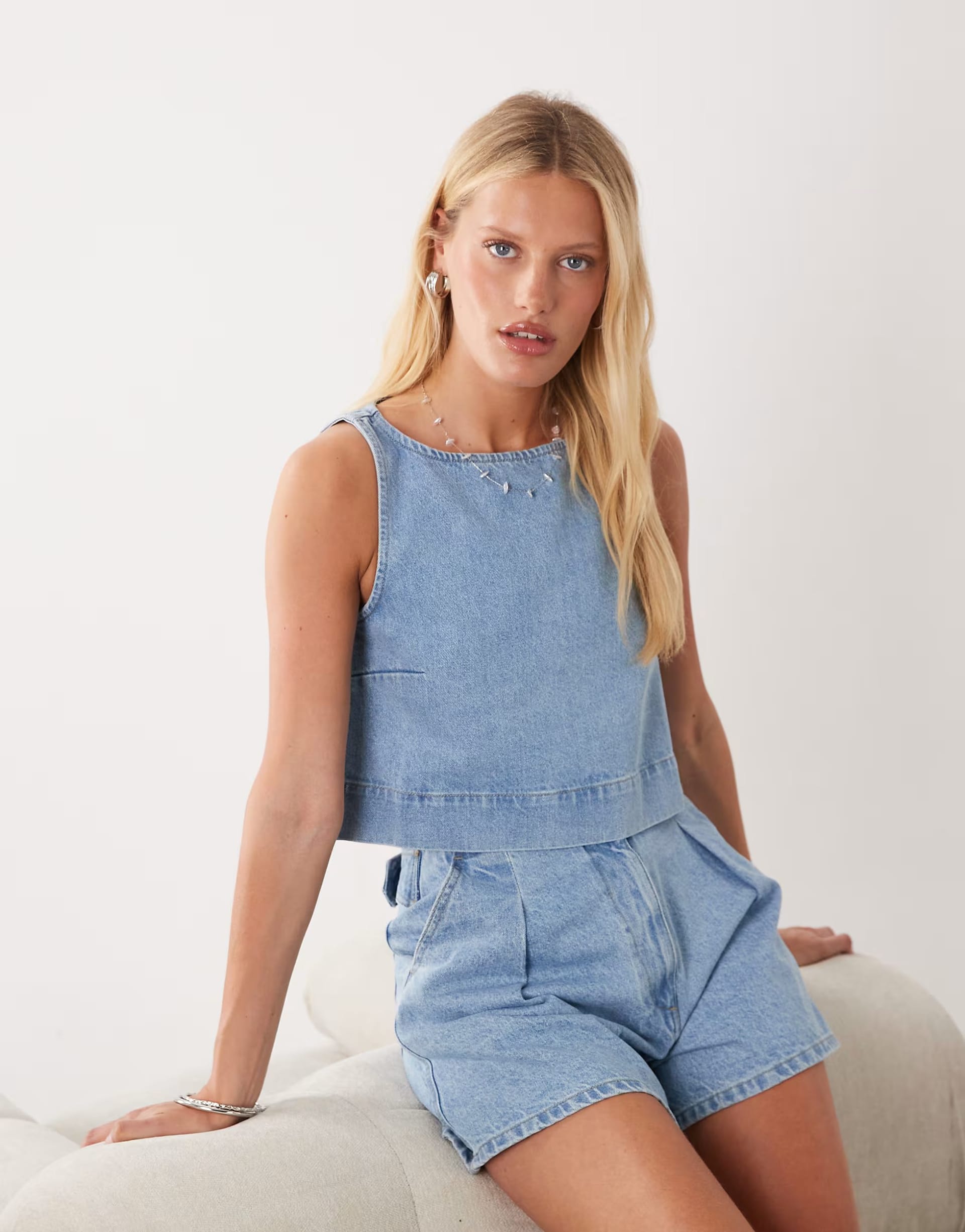 ASOS DESIGN Light Wash Denim Swing Top Co-ord