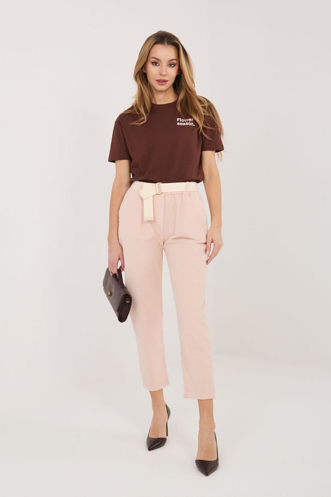 Love Lace Love Lace Women's Cotton Elastane Corduroy Cigarette Trousers in Pink