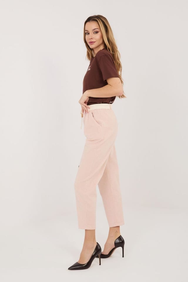 Love Lace Love Lace Women's Cotton Elastane Corduroy Cigarette Trousers in Pink - 2