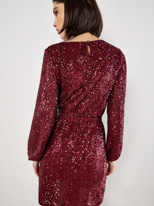 Apricot Apricot Women's Chevron Sequin Belted Mini Dress in Burgundy - 3