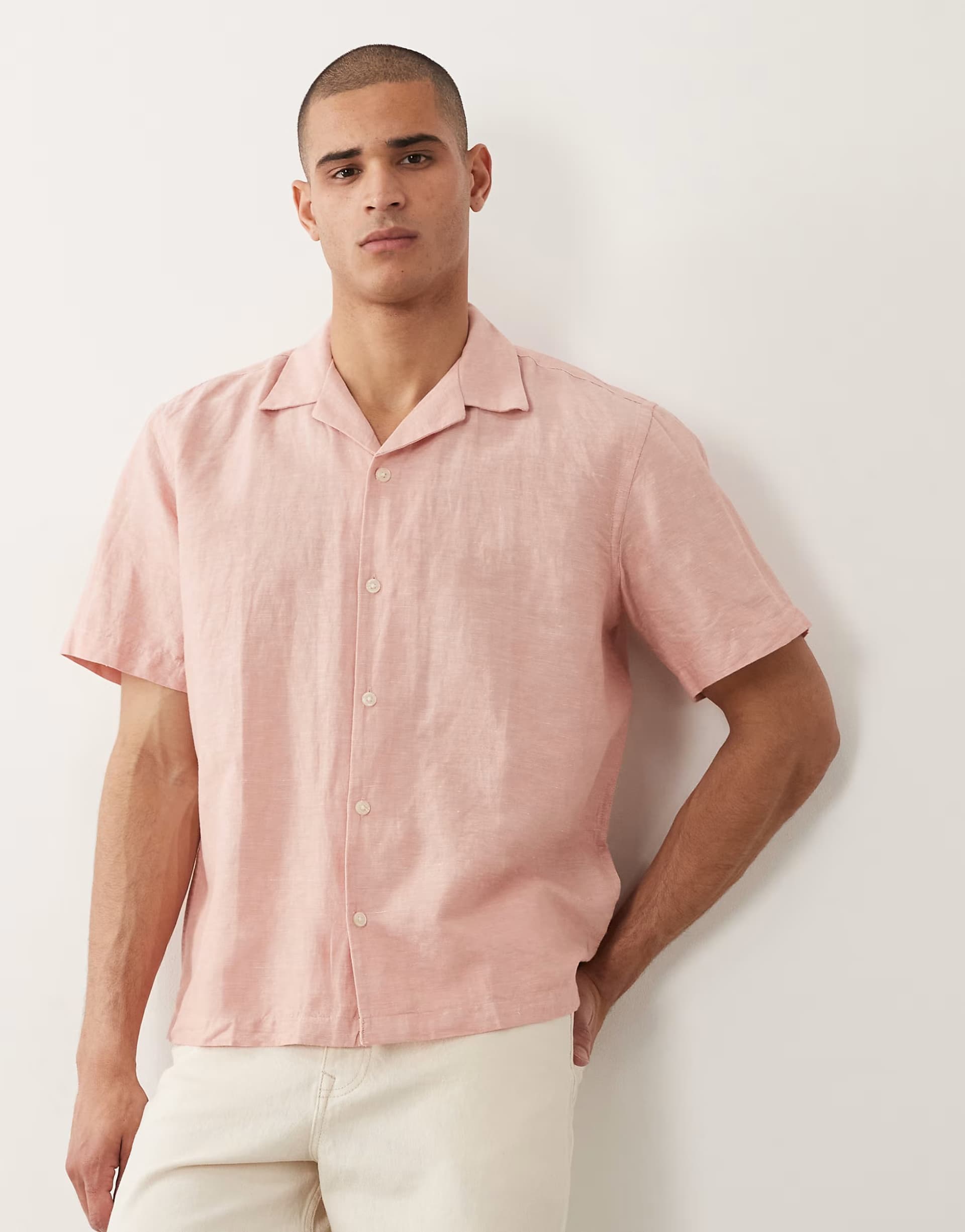 ASOS ASOS Light Pink Linen Blend Short Sleeve Shirt