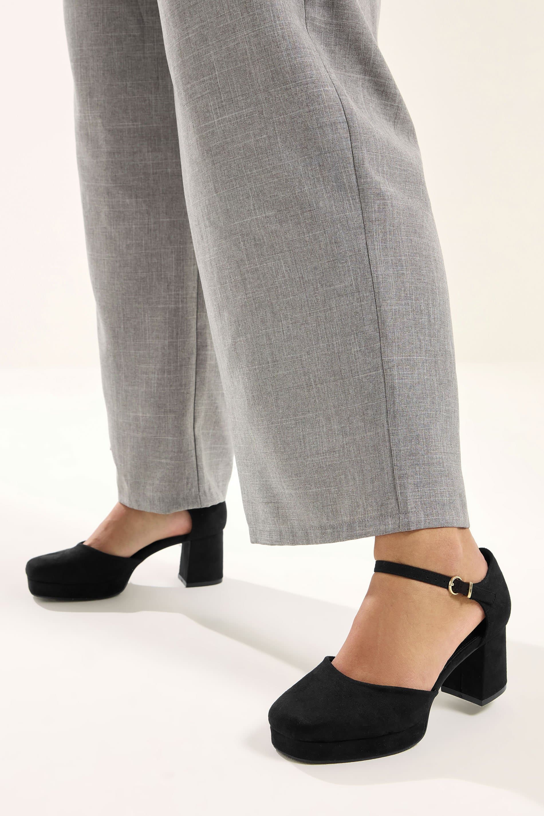 Yours Black Faux Suede Espadrille Platform Block Heels In Extra Wide Eee Fit