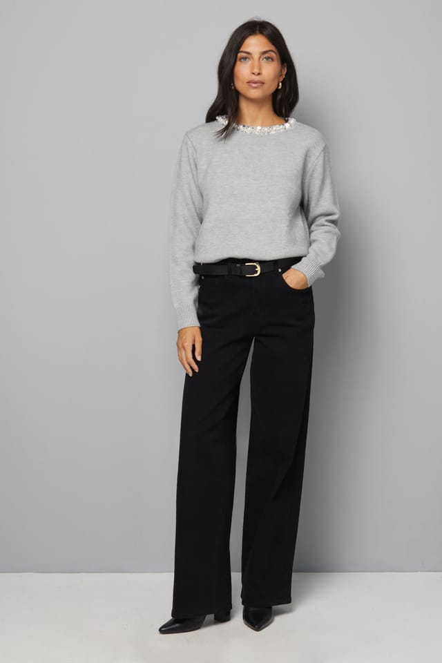 Wallis Wallis Women's Embellished Neck Trim Jumper in Grey Marl - 2