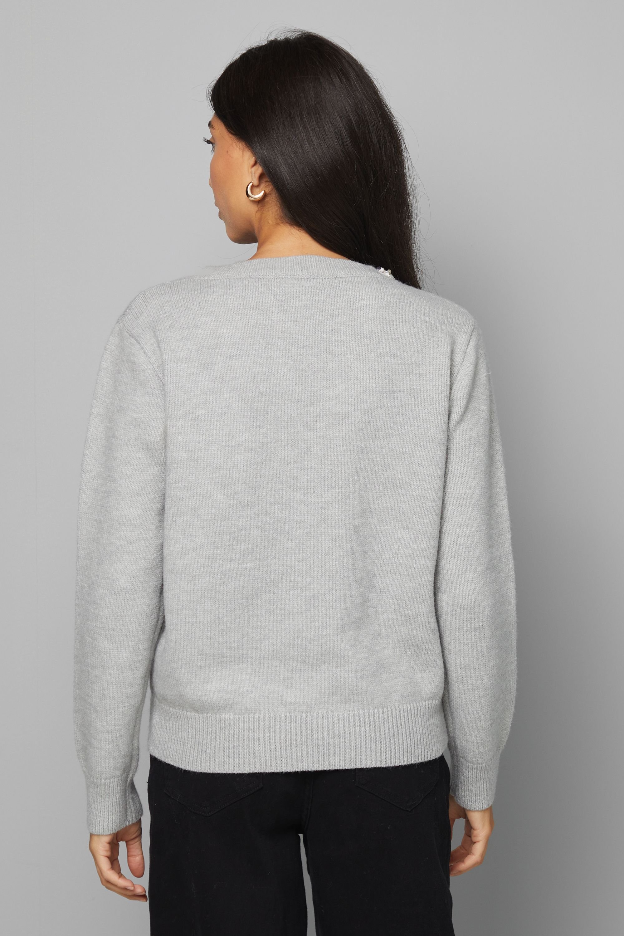 Wallis Wallis Women's Embellished Neck Trim Jumper in Grey Marl - 3