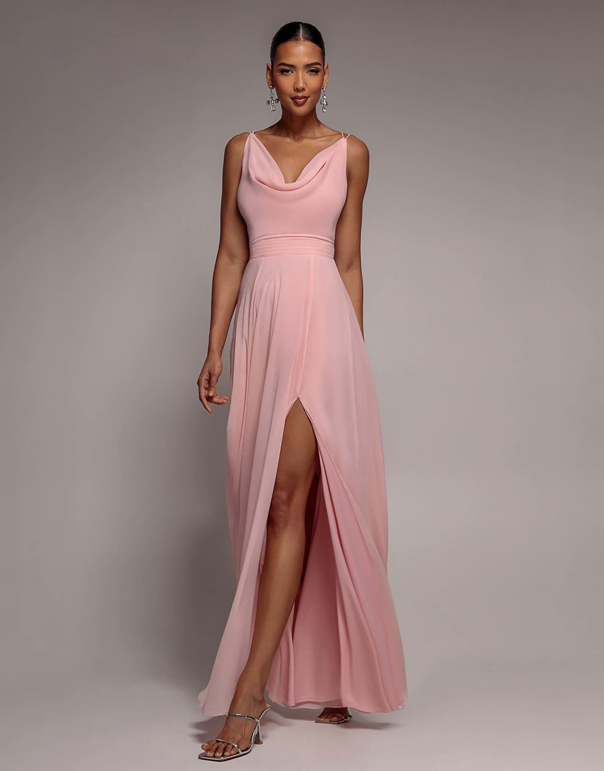 ASOS Goddiva Chiffon cowl twisted rope strap lace in blush