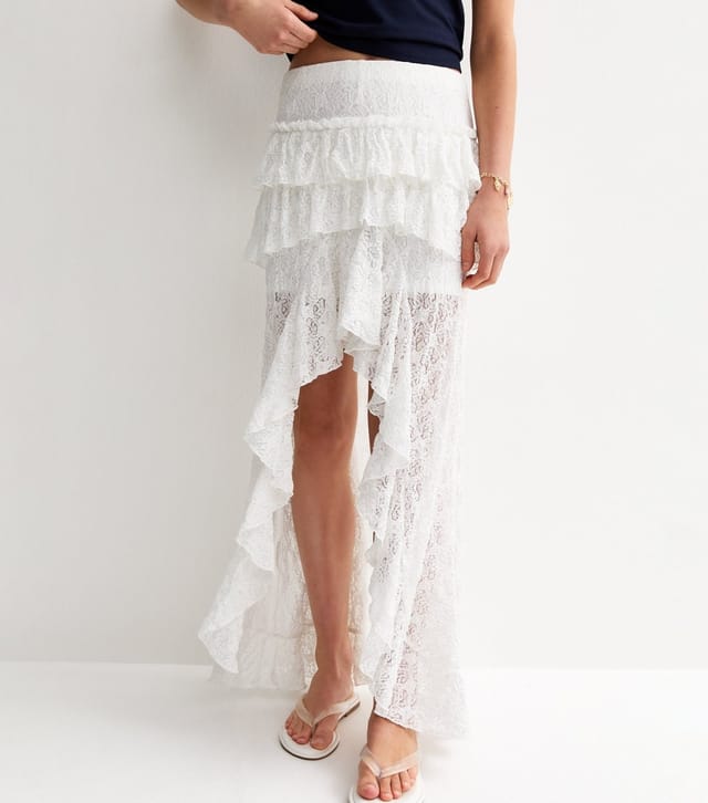 New Look Girls' White Lace Asymmetric Hem Maxi Skirt New Look - 2