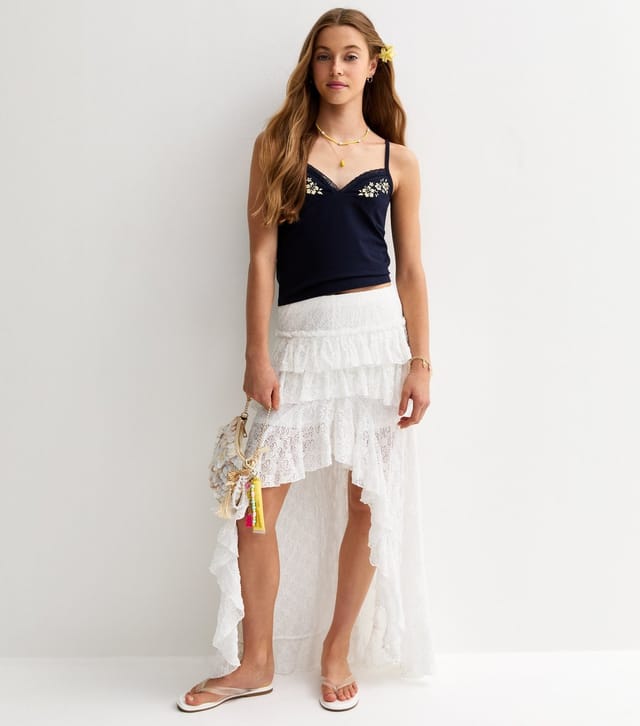 New Look Girls' White Lace Asymmetric Hem Maxi Skirt New Look - 3
