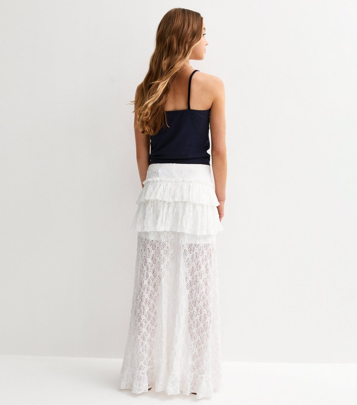 New Look Girls' White Lace Asymmetric Hem Maxi Skirt New Look - 4