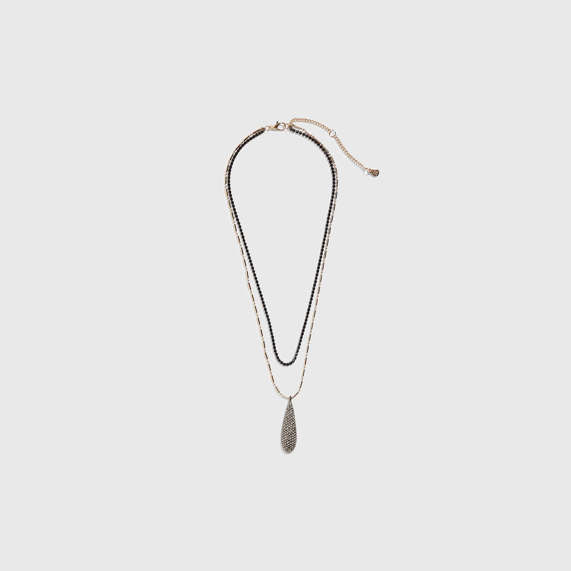River Island River Island Womens Gold Pave Tear Drop Layered Pendant Necklace