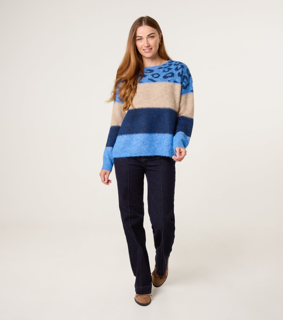 Blue Vanilla Women's Mid Blue Striped Animal Pattern Jumper Blue Vanilla New Look - 2
