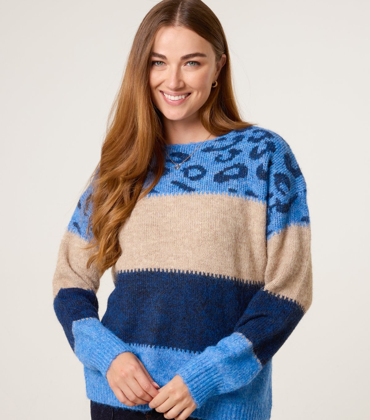 Blue Vanilla Women's Mid Blue Striped Animal Pattern Jumper Blue Vanilla New Look - 3
