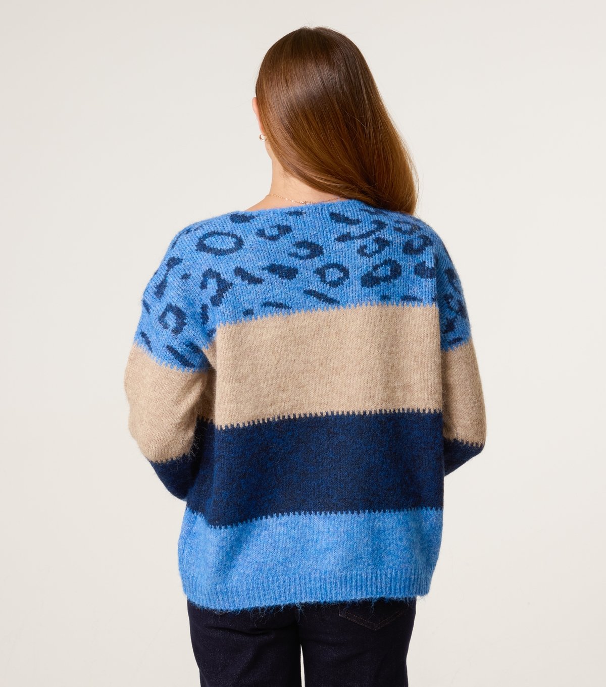 Blue Vanilla Women's Mid Blue Striped Animal Pattern Jumper Blue Vanilla New Look - 4